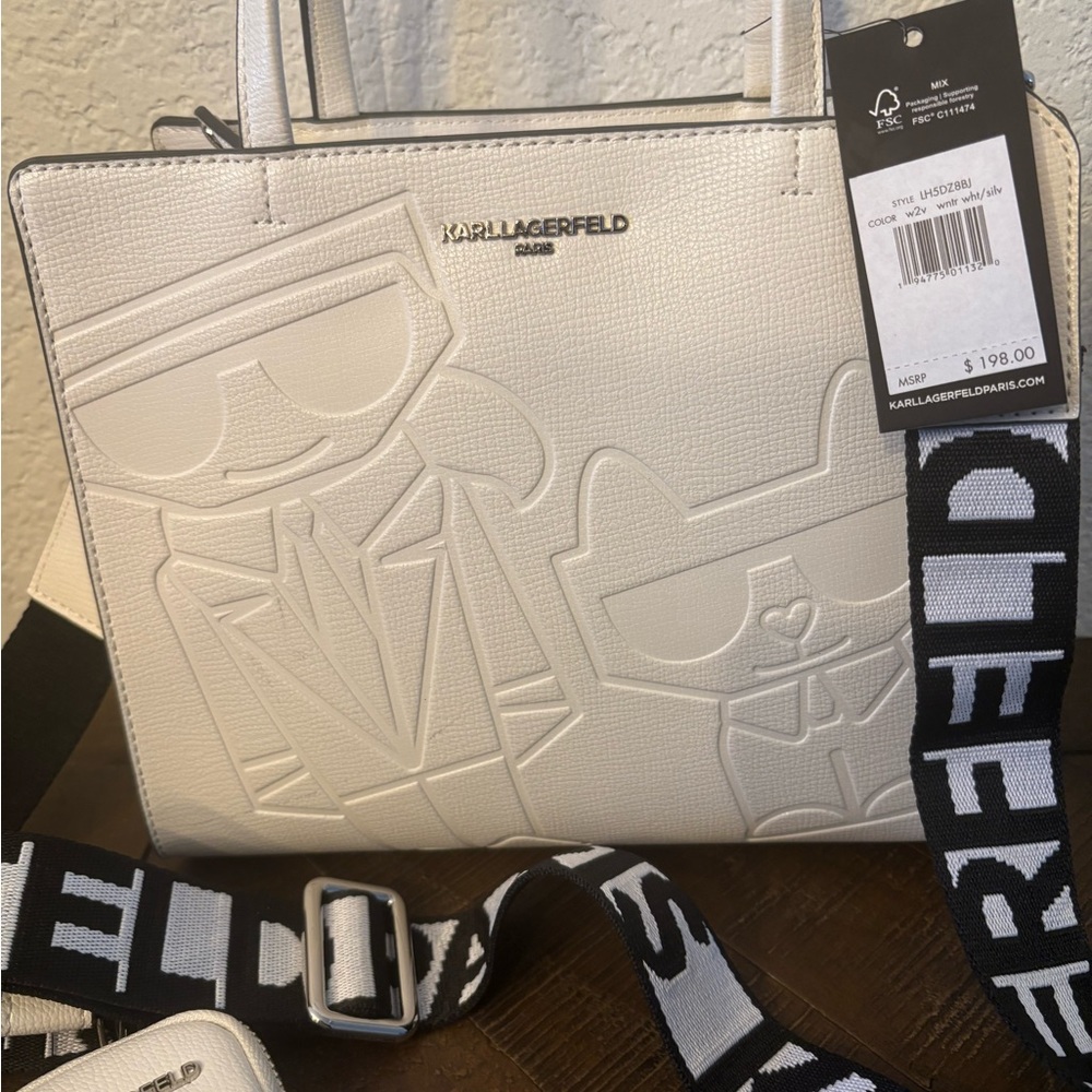 Karl Lagerfeld White Embossed Satchel - Picture 2 of 9